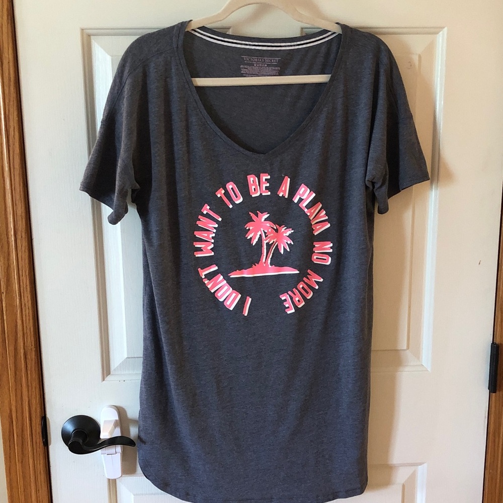 Victoria's Secret Gray Graphic Chemise with Pink Palm Print